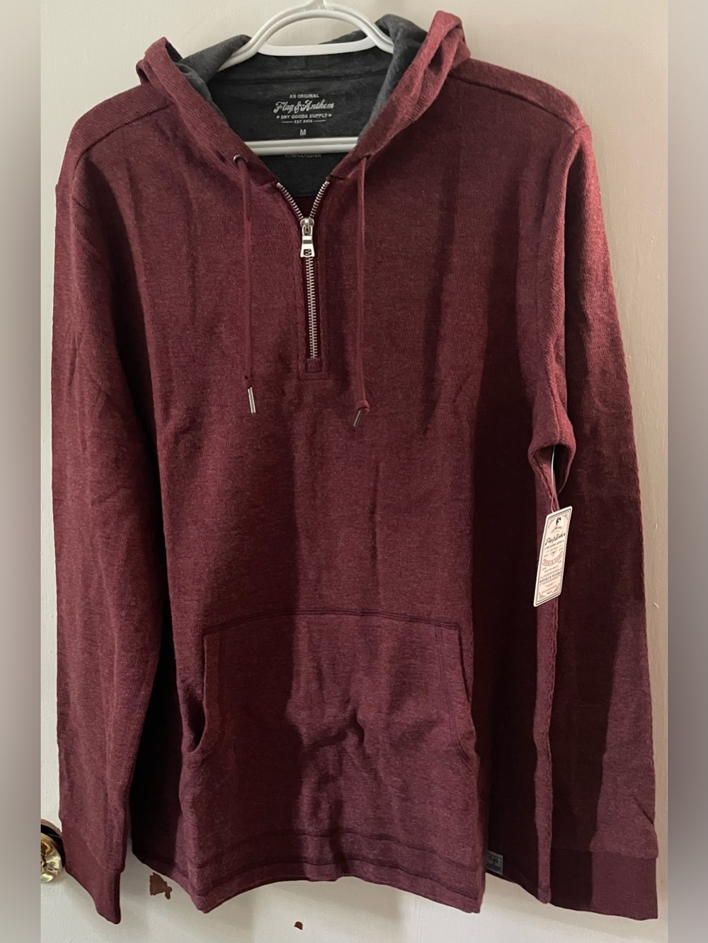 Flag & Anthem Men’s Maroon Heather Hoodie 1/4 Zip Up Pullover Sweatshirt Medium